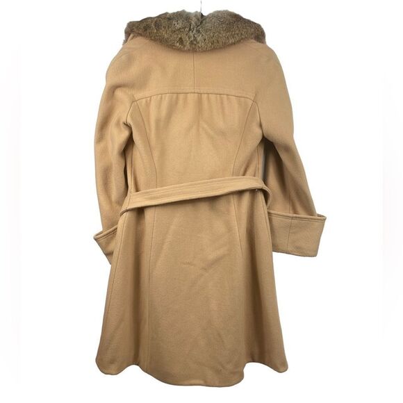 Jackie Stuart Juniors Wm’s Sz Sm Tan Wool Fur Collar Lined Tie Long Dress Coat - Picture 7 of 9